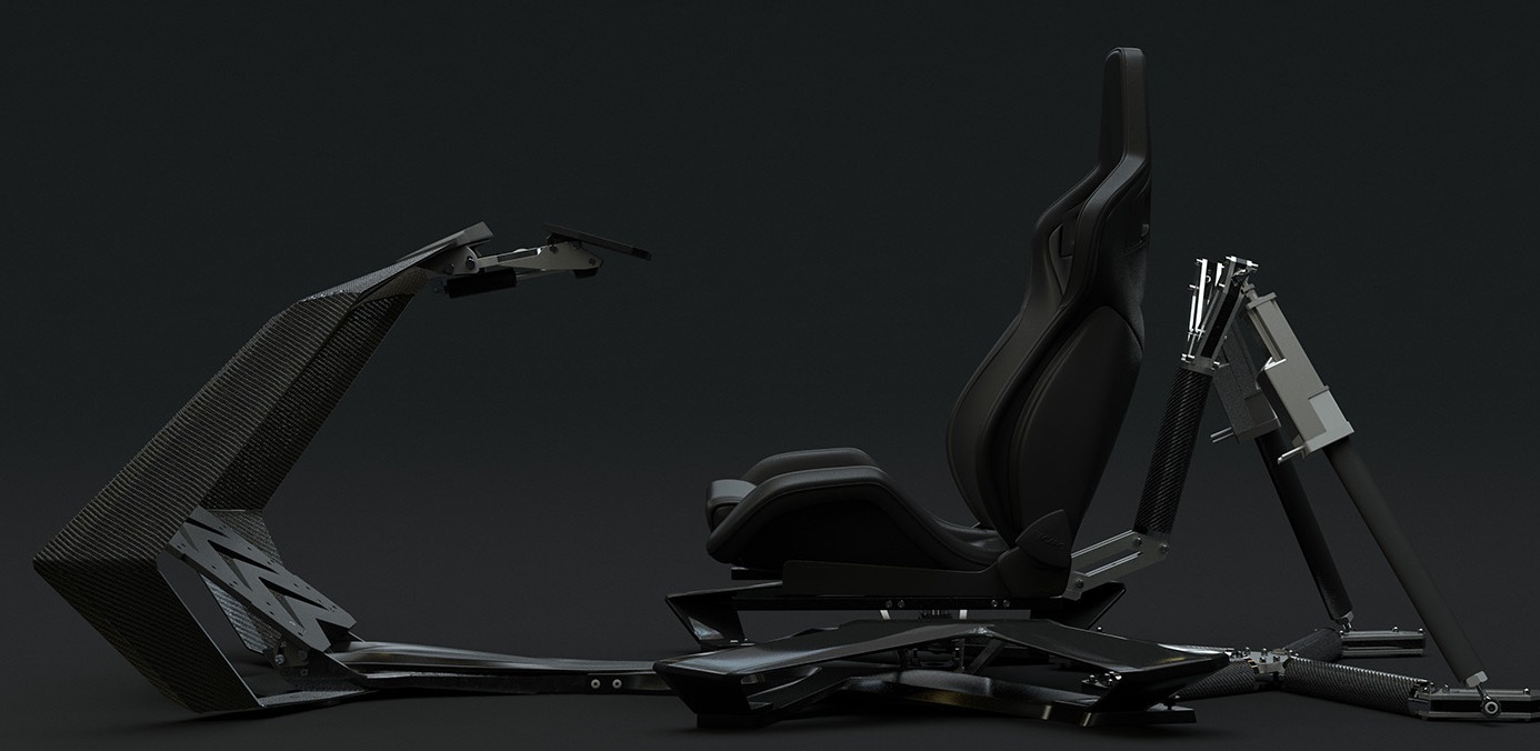Full side profile of the GTSEAT P47 racing simulator cockpit